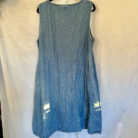 The Vermont Country Store Dress XL Denim Jean Pleat Sleeveless Chambray Buttons - Picture 8 of 12